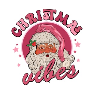 Retro Vintage Pink Santa Claus Christmas Vibes T-Shirt