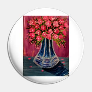 Pink and white abstract flowers in a blue glass vintage vase Pin