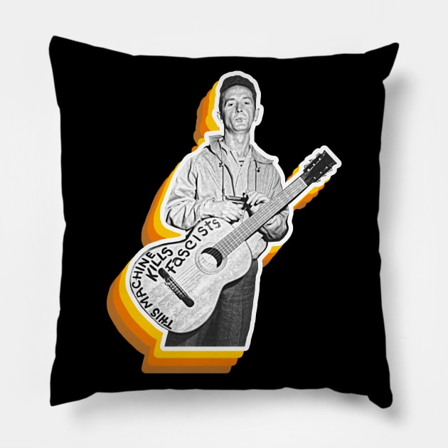 Woody Guthrie Retro Fade Pillow by darklordpug