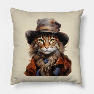 Cat Wearing Cowboy Hat Pillow