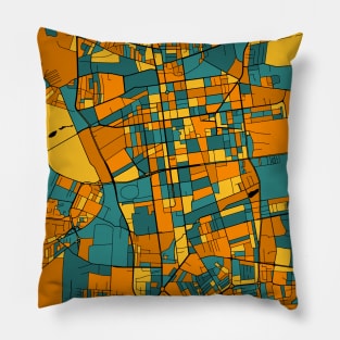 Lódz Map Pattern in Orange & Teal Pillow