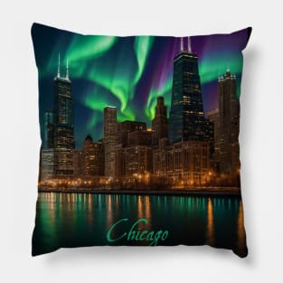 Northern Lights Over Chicago Pillow