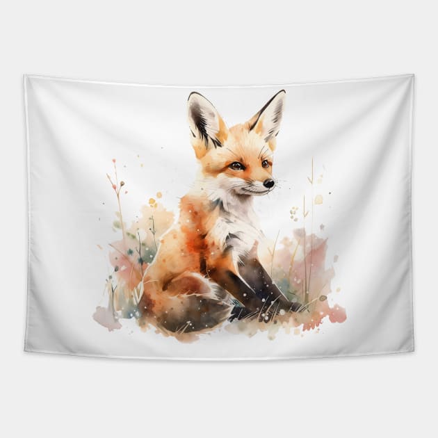 watercolor fox Tapestry by dorapeterx