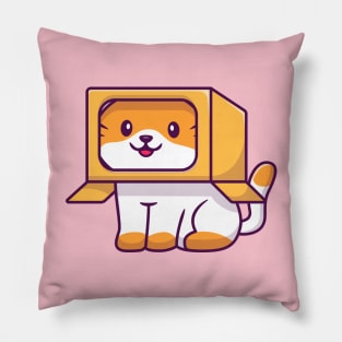 Cute Cat Playing In The Box Cartoon (6) Pillow