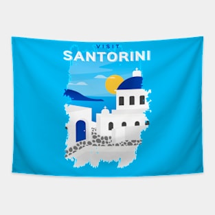 Santorini, Greece - retro travel poster Tapestry