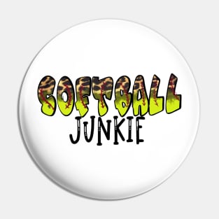 Softball Junkie Bubble Letter Cheetah Design Pin