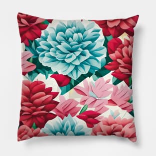 Red Pink Blue Carnation Abstract Artwork Pillow
