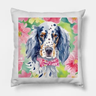 Preppy watercolor portrait of a Setter dog Pillow