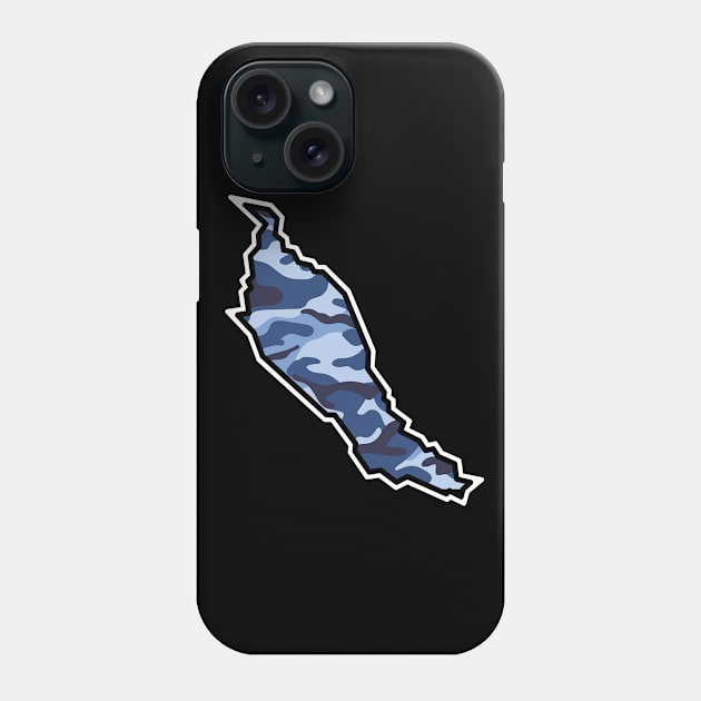 Denman Island Silhouette in Blue Camouflage - Army Camo Pattern - Denman Island Phone Case by Bleeding Red Paint