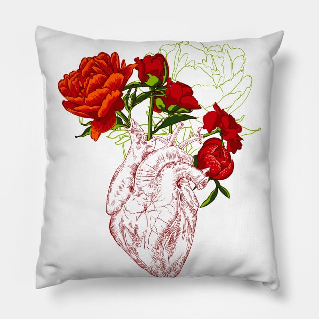 Heart with Flowers Pillow by Olga Berlet