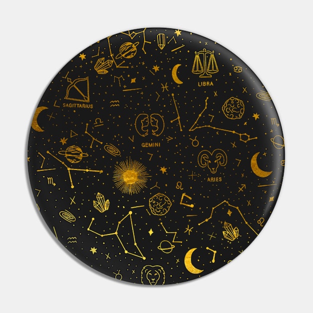 Star sign pattern - Gold Pin by MickeyEdwards