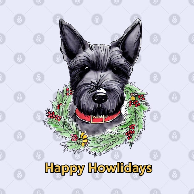 Happy Howlidays Scottish Terrier Wreath by ZogDog Pro