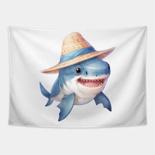 Great White Shark in Straw Hat Tapestry