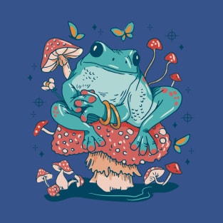 Cottagecore Aesthetic Mushrooms and Frog T-Shirt