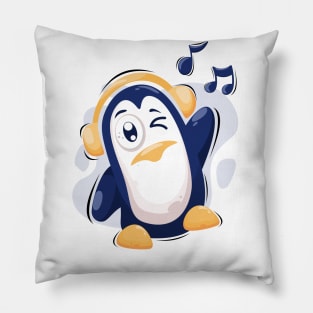 Penguin Listening Music Pillow