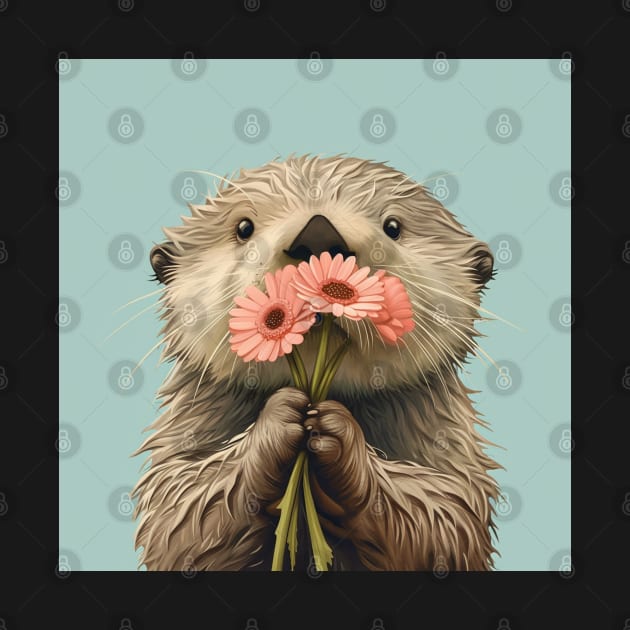 Floral Sea Otter Art by Pastel Craft