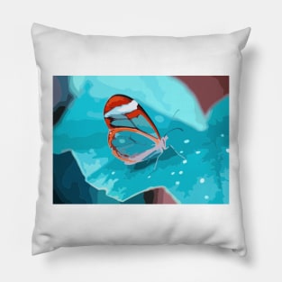 Glass Winged Butterfly Digital Painting Pillow