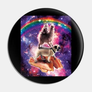 Space Cat Llama Pug Riding Bacon Pin