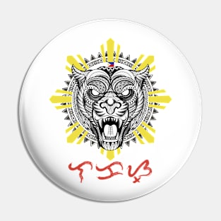 Tribal line Art Tiger / Philippine Flag Sun / Baybayin word Lakas (Strength) Pin