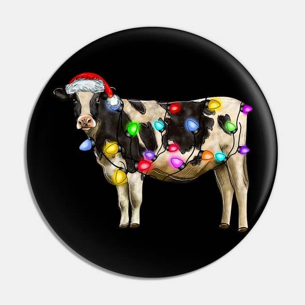 Cow With Santa Hat Christmas Lights Funny Cow Lovers Pin by PlumleelaurineArt