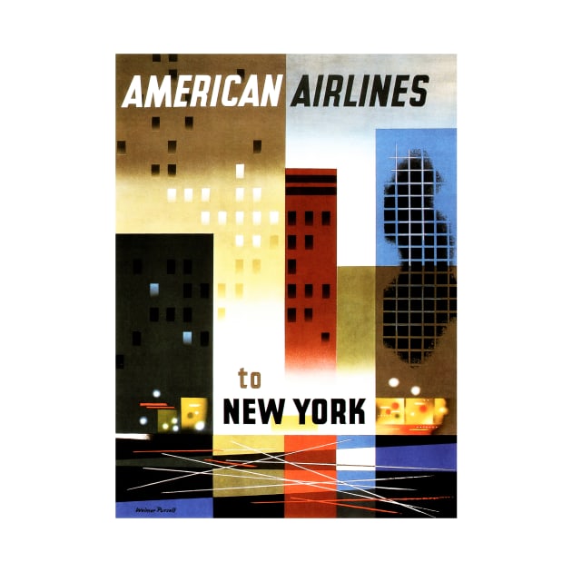 American Airlines to NEW YORK USA Art Deco Vintage Travel by vintageposters