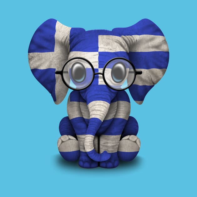 Baby Elephant with Glasses and Greek Flag by jeffbartels