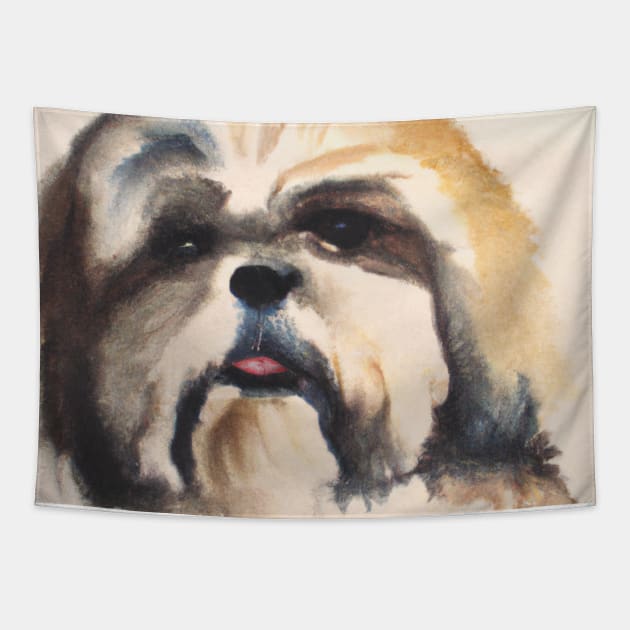 Shih Tzu Watercolor Painting - Dog Lover Gifts Tapestry by Edd Paint Something