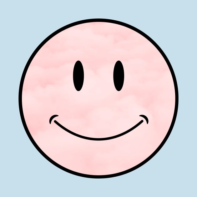 pastel pink cloud background vintage classic Smiley Face Black Outline by opptop