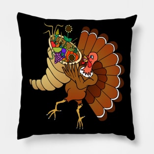 Turkey with Cornucopia Harvest Bouquet Pillow