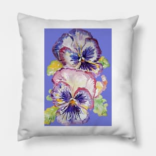 Pansy Watercolor Purple Flower Pattern on Purple Pillow