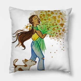 Spring Girl Illustration Pillow