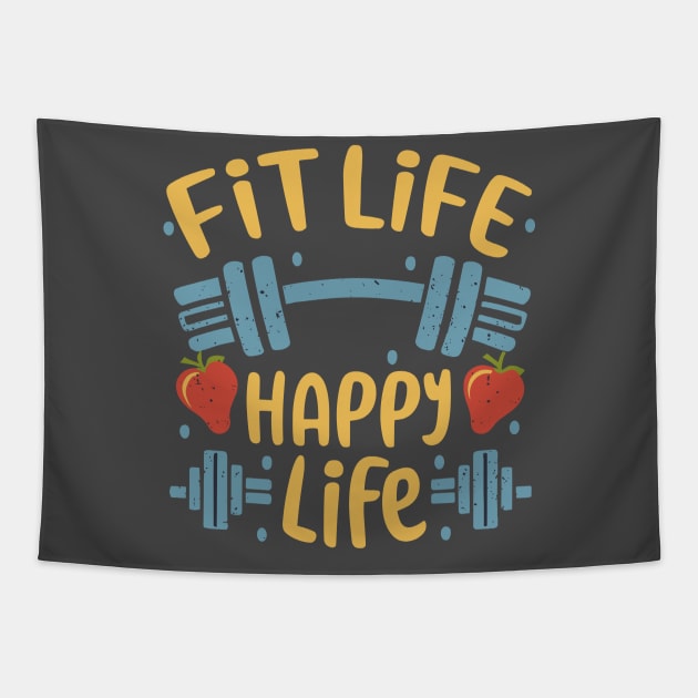 Fit life Happy Life gym and fit lifestyle design Tapestry by KJ PhotoWorks & Design