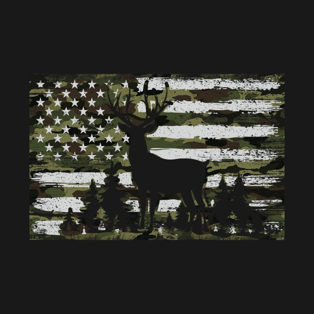 Camouflage American Flag Deer Hunting by Imou designs