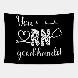 You RN Good Hands! [white with hearts] Tapestry