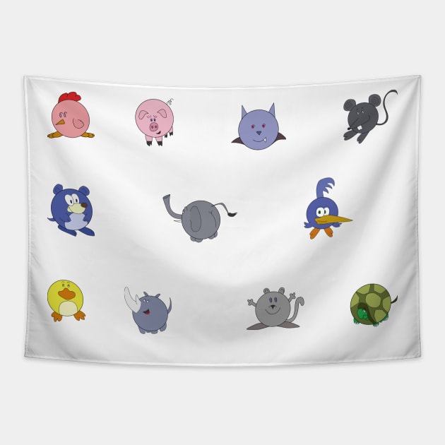 Cute Chubby Animals Tapestry by DiegoCarvalho