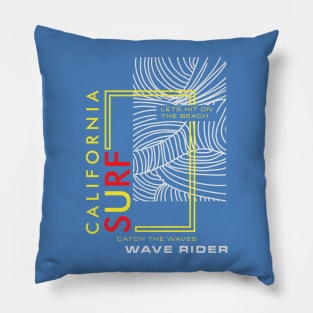 California Surf Wave Rider  line art  Typography Pillow