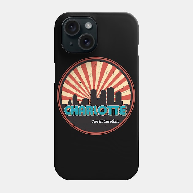 Vintage Retro Charlotte North Carolina NC State Skyline Phone Case by kalponik