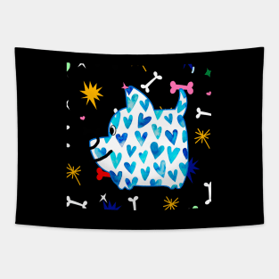 Doggy with blue hearts Tapestry