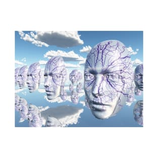 Diembodied faces hover in surreal scene T-Shirt