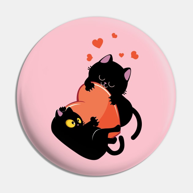 Black cats play with heart Pin by AnnArtshock