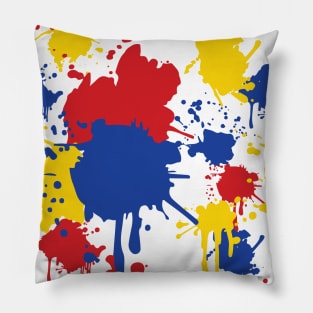 Splatter Paint Primary Colors Pattern: Red, Blue, and Yellow Pillow