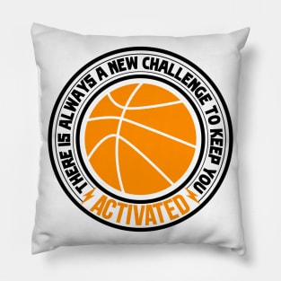 Orange basketball players ball with black saying text Pillow