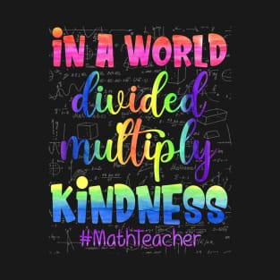 Math Teacher In A World Divided Multiply Kindness Pi Day T-Shirt