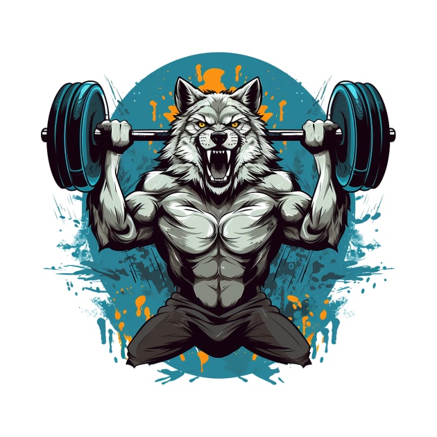 wolf lifting weights by enzo studios