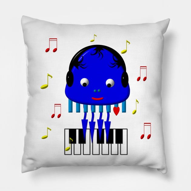 Cute Jamming Jellyfish Pillow by CuteCrittersWithHeart