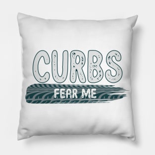 Curbs Fear Me - Fearless Tire Tracks Design - white, grey, navy Pillow