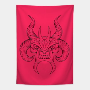 Devil Mask Black Lines Tapestry