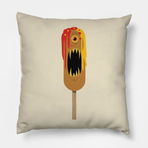 CORNDOG MONSTER WITH CONDIMENTS Pillow by machinegunpunker