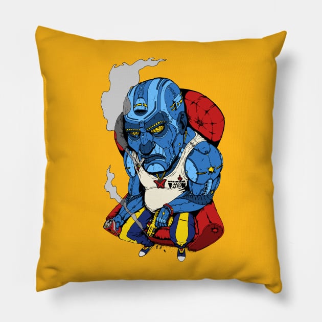 Grumpy Bot Pillow by jonathanmor