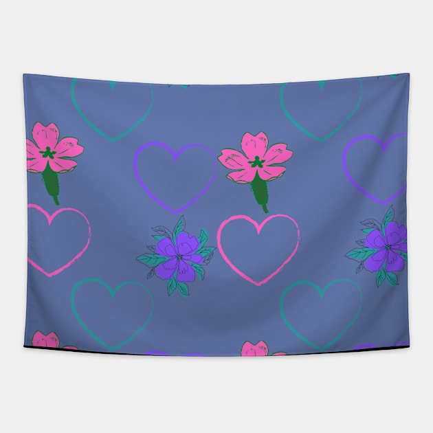 Primroses and Violets with Hearts Pattern Tapestry by aybe7elf